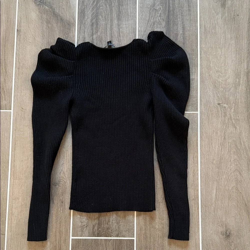 Express Black V-Neck Sweater with Puff Sleeves - Picture 3 of 5